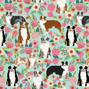 aussie florals cute mint australian shepherd dogs fabric cute vintage flowers aussie dog flowers
