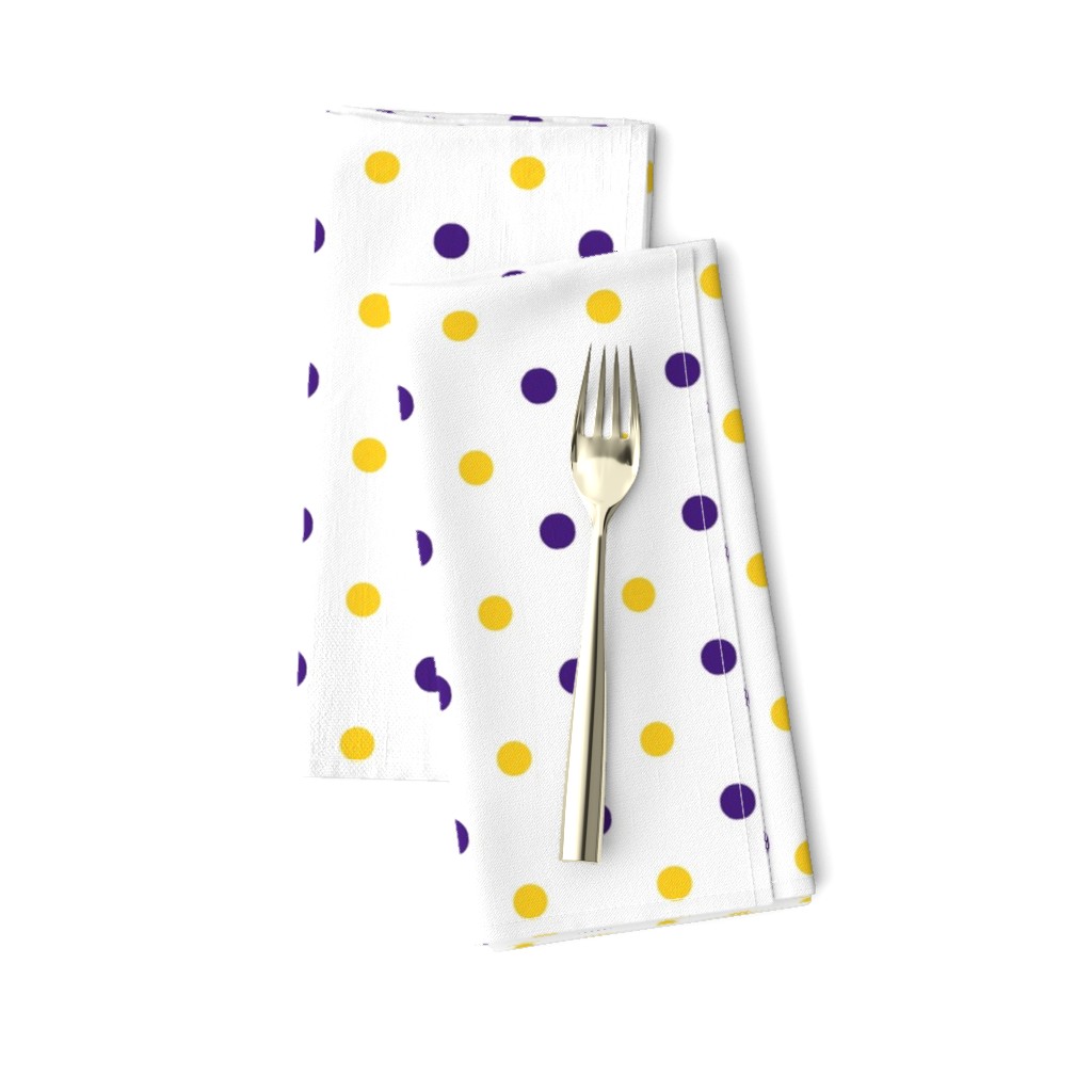 Purple and yellow team color polka dot white