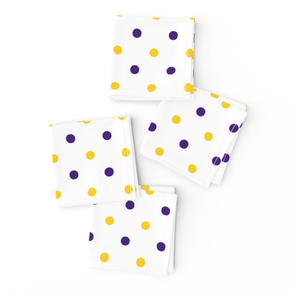 Purple and yellow team color polka dot white