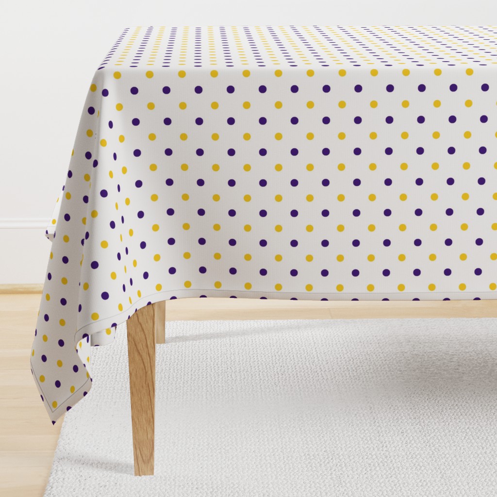 Purple and yellow team color polka dot white