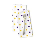 Purple and yellow team color polka dot white