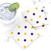 Purple and yellow team color polka dot white