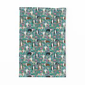 australian shepherd dogs floral cute aussie dog vintage flowers fabric turquoise dog fabric cute aussie dog gift