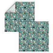 australian shepherd dogs floral cute aussie dog vintage flowers fabric turquoise dog fabric cute aussie dog gift