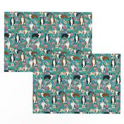 australian shepherd dogs floral cute aussie dog vintage flowers fabric turquoise dog fabric cute aussie dog gift