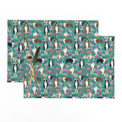 australian shepherd dogs floral cute aussie dog vintage flowers fabric turquoise dog fabric cute aussie dog gift