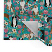 australian shepherd dogs floral cute aussie dog vintage flowers fabric turquoise dog fabric cute aussie dog gift