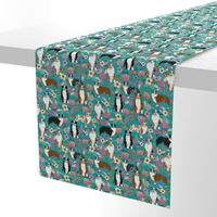 australian shepherd dogs floral cute aussie dog vintage flowers fabric turquoise dog fabric cute aussie dog gift