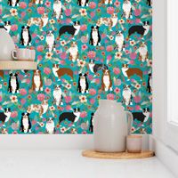 australian shepherd dogs floral cute aussie dog vintage flowers fabric turquoise dog fabric cute aussie dog gift