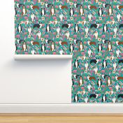 australian shepherd dogs floral cute aussie dog vintage flowers fabric turquoise dog fabric cute aussie dog gift