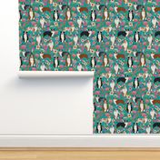 australian shepherd dogs floral cute aussie dog vintage flowers fabric turquoise dog fabric cute aussie dog gift