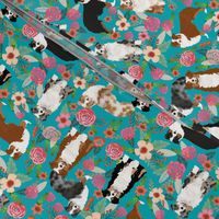 australian shepherd dogs floral cute aussie dog vintage flowers fabric turquoise dog fabric cute aussie dog gift