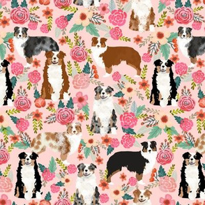 australian shepherds pink florals fabric pastel pinks fabric cute aussie dog fabrics best aussie dog fabric florals vintage les fleurs fabric