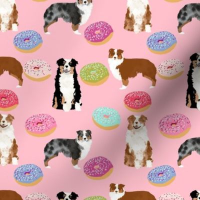 australian shepherds pink dog fabric cute donuts  fabric sweets pink  aussie dog cute dog design dog patterns cute 