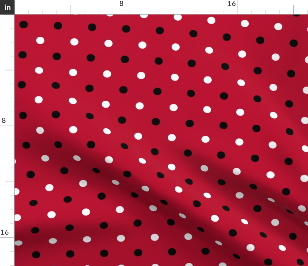 Red and black team color polka dot red background