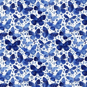 Indigo Blue Butterflies Watercolor