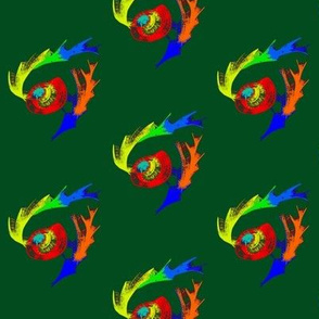 Phoenix Feathers and Fire Eggs on Dark Forest Green