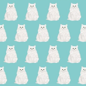 white cat fabric with blue mint background cute white cat fabric cat lady design cat lady fabric sweet cats cute cat design