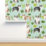 australian shepherds dog cute cactus fabric mint dogs blue merle red merle dog fabric cute aussie dog gift fabrics