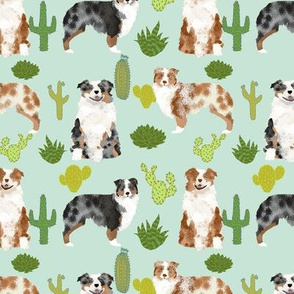 australian shepherds dog cute cactus fabric mint dogs blue merle red merle dog fabric cute aussie dog gift fabrics