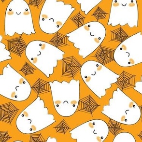 Halloween ghosts-and-webs-on-orange