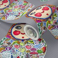 Cheeks Like Apples Russian matryoshka doll, small scale, gray grey colorful