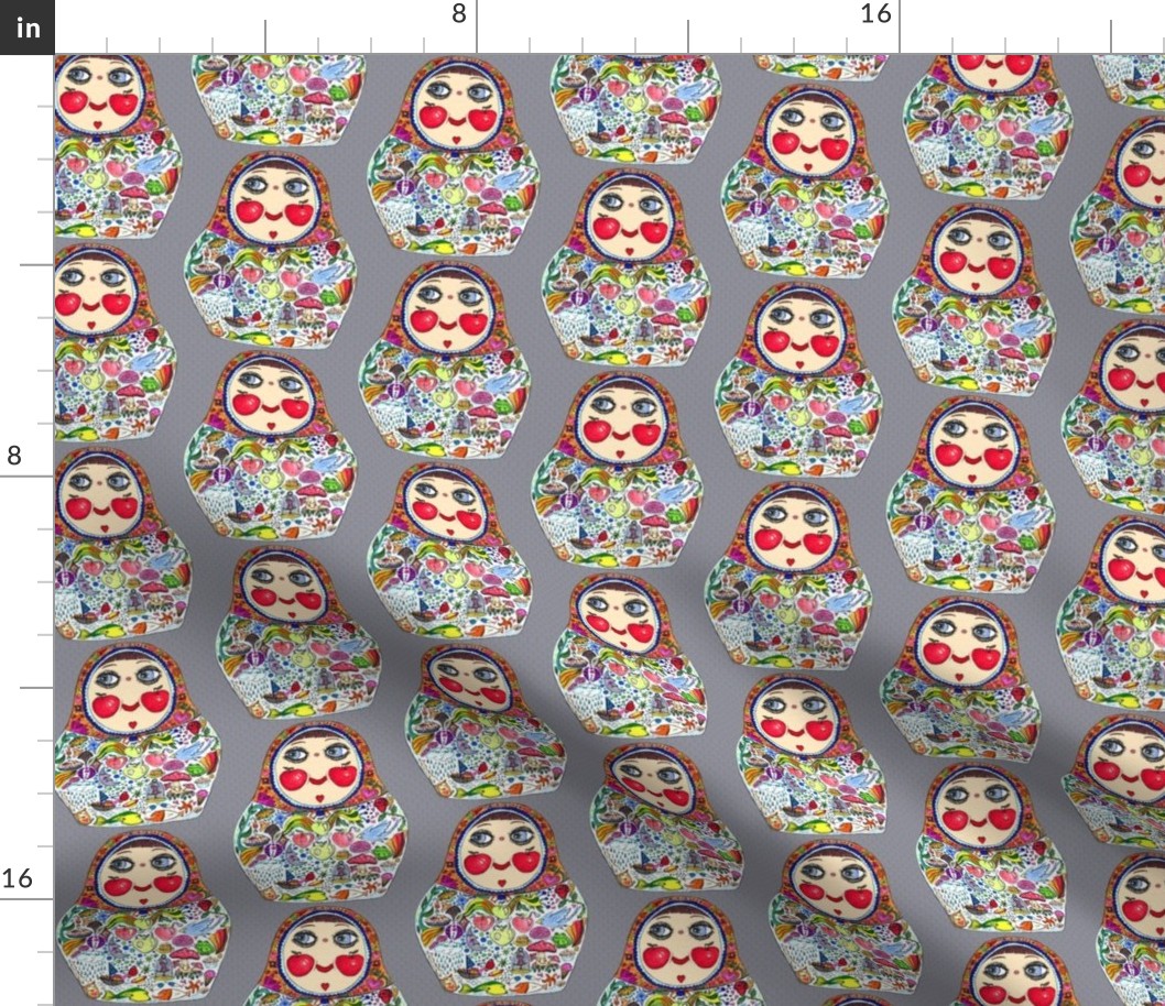 Cheeks Like Apples Russian matryoshka doll, small scale, gray grey colorful