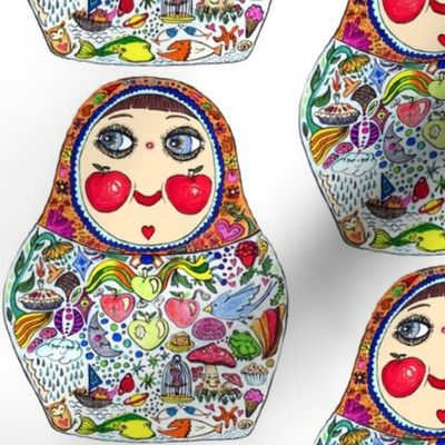 Cheeks Like Apples Russian Matryoshka doll, white colorful rainbow, large scale