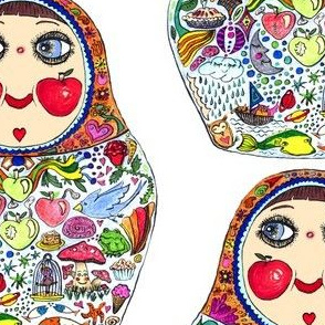 Cheeks Like Apples Russian Matryoshka doll, white colorful rainbow, large scale