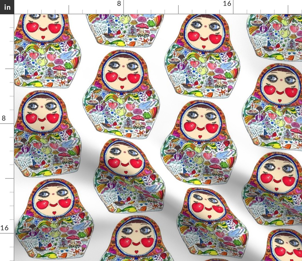 Cheeks Like Apples Russian Matryoshka doll, white colorful rainbow, large scale