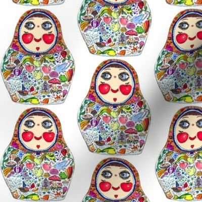 Cheeks Like Apples Russian Matryoshka doll, white colorful rainbow, small scale