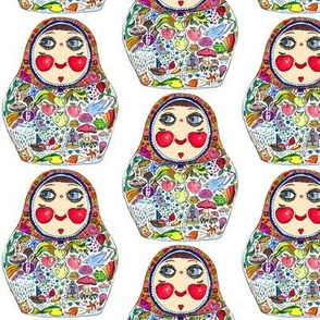 Cheeks Like Apples Russian Matryoshka doll, white colorful rainbow, small scale