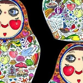 Cheeks Like Apples Russian Matryoshka doll, black colorful rainbow, large scale