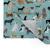 dogs light blue lots of breeds dog breed fabric cute dogs best dog fabric dog quilts dog gifts cute dog lover fabric