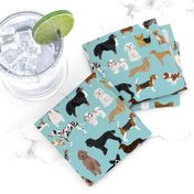 dogs light blue lots of breeds dog breed fabric cute dogs best dog fabric dog quilts dog gifts cute dog lover fabric