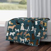 EXTRA LARGE dogs dark navy blue dog fabric lots of breeds cute dogs best dog fabric best dogs cute dog breed design dog owners will love this cute dog fabric