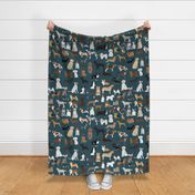 EXTRA LARGE dogs dark navy blue dog fabric lots of breeds cute dogs best dog fabric best dogs cute dog breed design dog owners will love this cute dog fabric