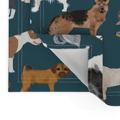 EXTRA LARGE dogs dark navy blue dog fabric lots of breeds cute dogs best dog fabric best dogs cute dog breed design dog owners will love this cute dog fabric