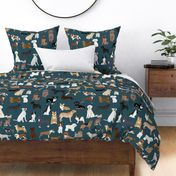 EXTRA LARGE dogs dark navy blue dog fabric lots of breeds cute dogs best dog fabric best dogs cute dog breed design dog owners will love this cute dog fabric