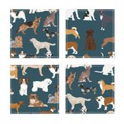 EXTRA LARGE dogs dark navy blue dog fabric lots of breeds cute dogs best dog fabric best dogs cute dog breed design dog owners will love this cute dog fabric