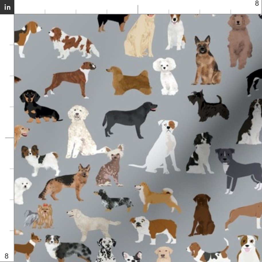 dogs grey fabric cute dog design best Fabric | Spoonflower