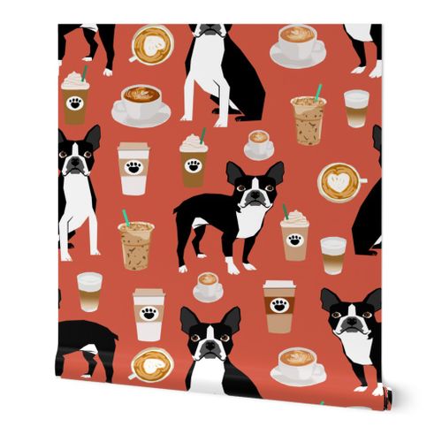 boston terrier dogs fabric cute coffee