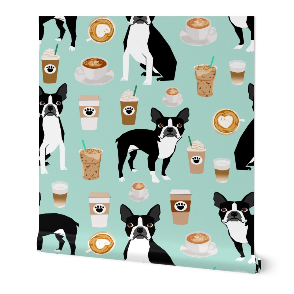 boston terrier dog dogs coffee fabric mint dog fabric sweet dogs fabric dog fabric