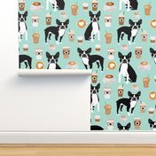 boston terrier dog dogs coffee fabric mint dog fabric sweet dogs fabric dog fabric