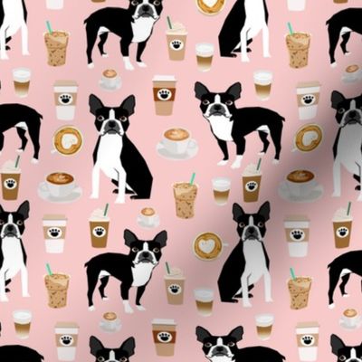 boston terrier pink coffees coffee dog fabric latte fabric cute bostons dog fabric best dog fabric latte