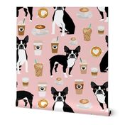 boston terrier pink coffees coffee dog fabric latte fabric cute bostons dog fabric best dog fabric latte