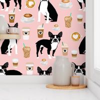 boston terrier pink coffees coffee dog fabric latte fabric cute bostons dog fabric best dog fabric latte