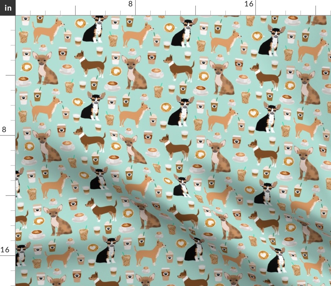 chihuahua dogs fabric cute mint coffee fabric best chihuahuas dog fabric