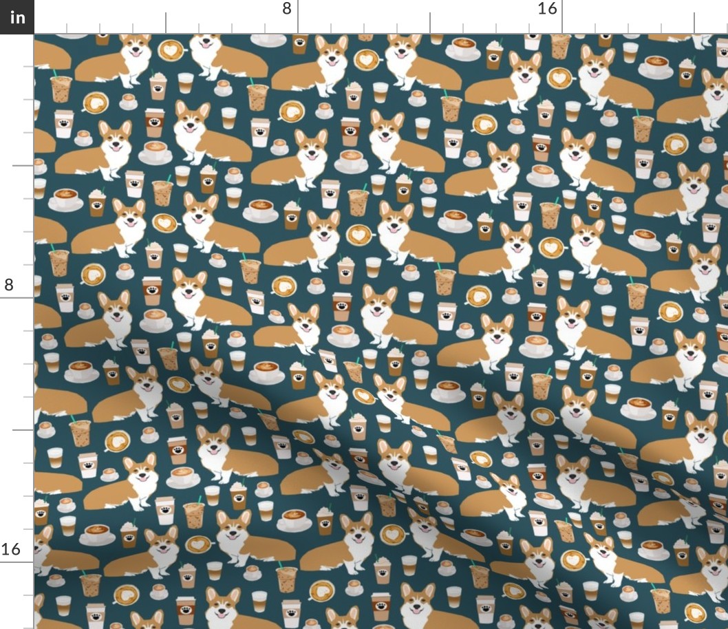 corgi and coffees fabric cute corgi dog fabric coffee cafe latte fabrics cute coffee psl fabrics