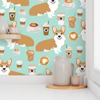 corgis and coffee mint latte fabric cute cafe fabric coffee fabrics cute mint cafe latte fabrics